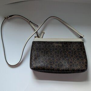 Calvin Klein CK Logo Brand Crossbody Small Bag/Purse, Brown Khaki Gold Hardware